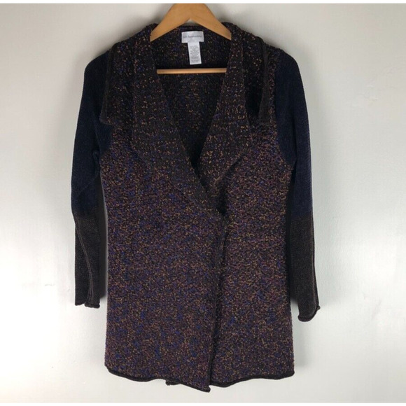 Soft Surroundings Mixed Media Shawl Cardigan Boucle Knit Multicolor Boho Sz L - Picture 1 of 8